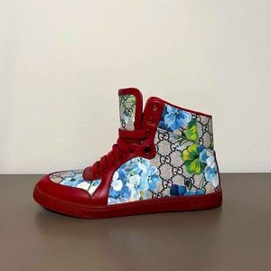 Gucci Coda Bloom High Top Sneakers Red Blue Floral GG Supreme Logo